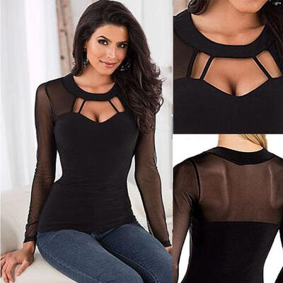 

Women Long Sleeve Net yarn Pullover Sweatshirt Sweater Casual Hooded Summer Tops