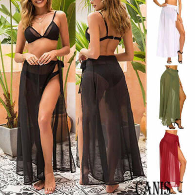 

Women Sunscreen Mesh Sheer Skirt Perspective Beachwear Bikini Cover Up Dress New