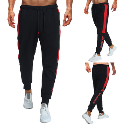 

Gobestart Fashion Men Sport Letter Print Lashing Belts Casual Loose Sweatpants Drawstring
