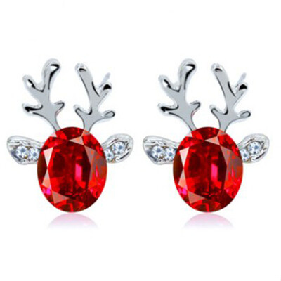 

Crystal Antlers Earrings Luxury Stereo Christmas Reindeer Ear Studs