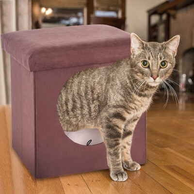 

Gobestart Warm Kitten Bed Cat Hut With Pet Bed Curious Cat Cube Cat HouseCat Condo