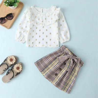

2PCS Toddler Kids Baby Girl Clothes Long Sleeve Shirt Top Skirts Dress Outfit