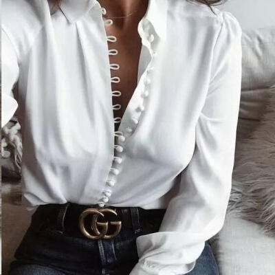 

Fashion Women Ladies Long Sleeve Loose Blouse Summer V Neck Casual Shirt Tops