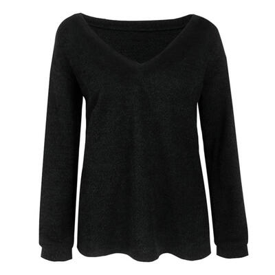 

Loose V Neck Sweater Women Long Sleeve Fashion Knitted Pullover Casual Tops