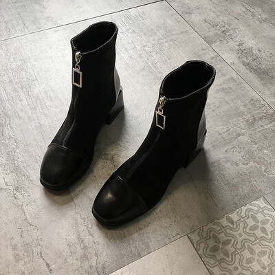 

Martin Boots Female English Wind Autumn Elastic Socks Boots Coarse-heeled Front Zipper Locomotive Boots Fashion Shoes