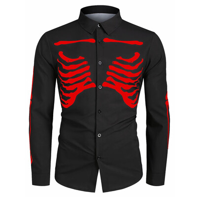 

Toponeto Mens Autumn Fashion Casual Halloween Printed Long-sleeved Top Blouse Shirt