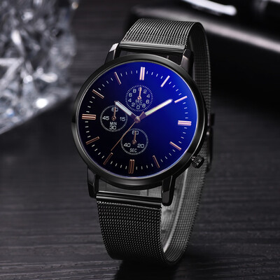 

Gobestart Fashion Casual Simple Luxury Business Fake Three Eye Net With Mens Watch