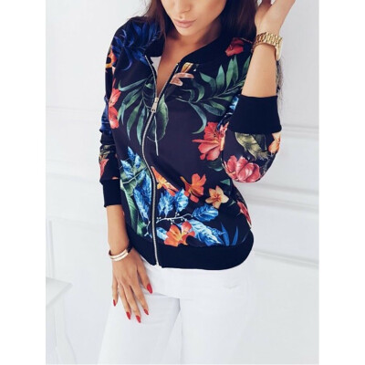 

Fashion Womens Ladies Retro Floral Zipper Up Bomber Jacket Casual Coat Outwear