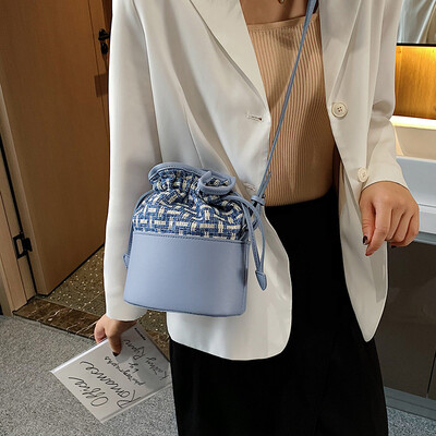 

New popular bag female 2019 new wave Korean version of the wild single shoulder slung fashion stitching leisure bucket bag