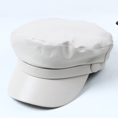 

Hat women berets pu leather autumn&winter Korean Japanese flat-topped navy hat breathable England retro octagonal hat net red