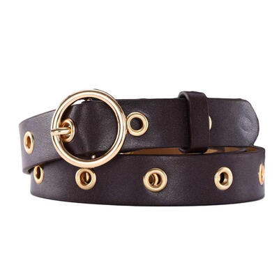 

Fashion Women Solid Color Round Metal Buckle Faux Leather Belt Jeans Waistband