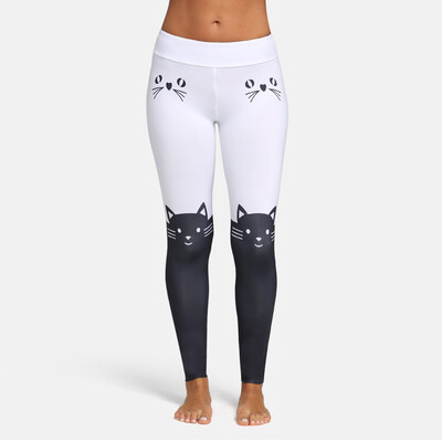

Tailored Fashion Women Leggings Yoga Sport Mid Waist Cat Print Color Block Skinny Pants