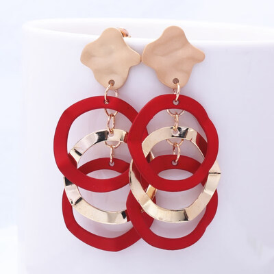 

EK439 Korean Style Gold Color Multi-layer Round Big Circle Earrings for Women Fashion Hyperbole Retro Simple Wild Party Earrings