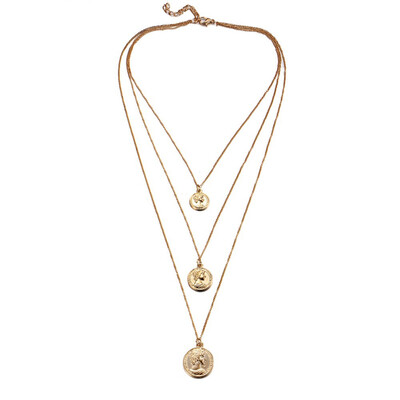 

Vintage Coin Pendant Necklaces For Women Fashion Cute Figure Long Choker Necklace Gold Silver Color Statement Jewelry Gift