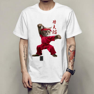 

Kung Fu Cat Mens Print T Shirt Funny Tees Men T Shirts Teens Shirts Tops Summer Casual O-neck T-shirt