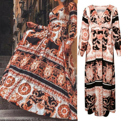 

Women Retro Boho Party Evening Beach Dresses Long Maxi Dress Print Sexy Sundress
