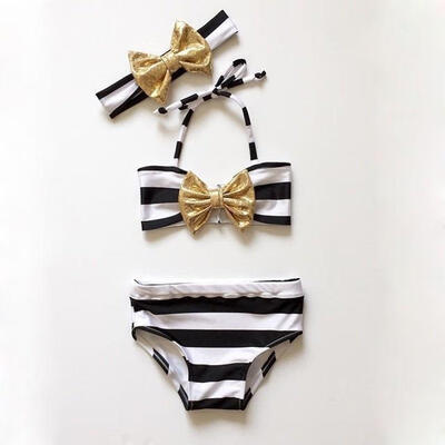 

2018 Baby Girls Striped Bow Bikini Suit Swimwear Swimsuit Bathing Swimming Clothes