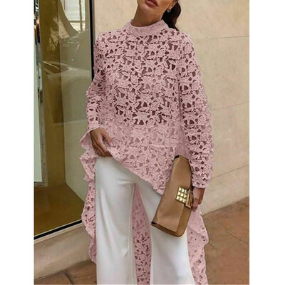 

Womens Irregular Loose Lace Ladies Jumper Pullover Floral Tops Blouse Tunic