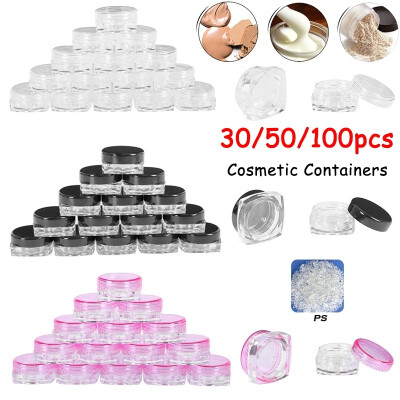 

3050100PCS 3g Sample Bottle Portable Cosmetic Makeup Jar Pot Face Cream Lip Balm Containers Square Bottom for Travel