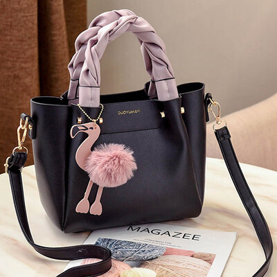 

Women Shoulder Bag Leather Fashion Flamingo Hairball Tote Bag Luxury Handbag