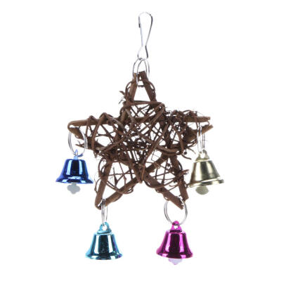 

Pentagram Star Rattan Bird Cage Toy Parrot Stand Holder w Bells Wind Chime