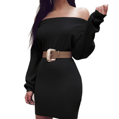 

Sexy Autumn-Winter Long-Sleeved One-Collar Dress Elegant Dress Women Full Sleeve Autumn Winter Bottoming Dresses