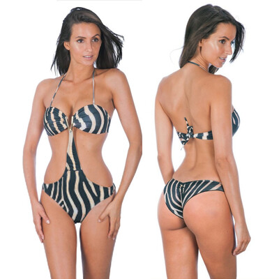 

Saidsome Women Striped One-Piece Push Up Bikini Beach Bathing Monokini Swimsuit Swimwear