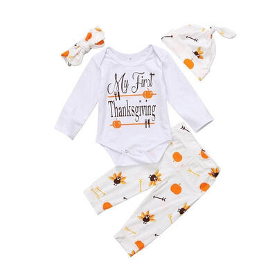 

Newborn Baby Girls Boys Thanksgiving Clothing Set Long Sleeve Romper Pants Leggings Hat Headbands Outfits