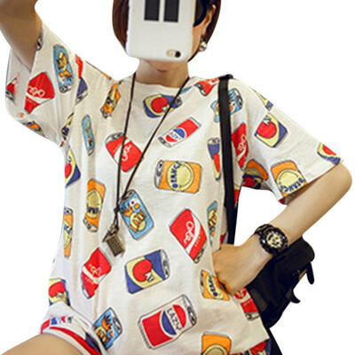 

Cartoon Pattern Loose Short Sleeve T-shirts Plus Size Women Fashion O Neck long T shirt