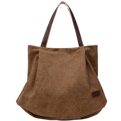 

Women Casual Solid Color Zipper Canvas Shoulder Bag Tote Handbag Shopping Pouch
