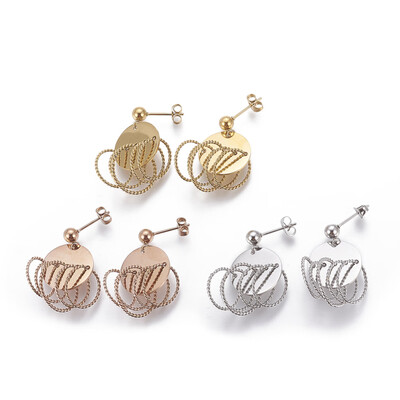 

304 Stainless Steel Dangle Stud Earrings Round Mixed Color 31mm Pin 08mm