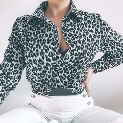 

Nomeni Womens Summer Casual Long Sleeve Leopard Printed T Shirt Top Blouse