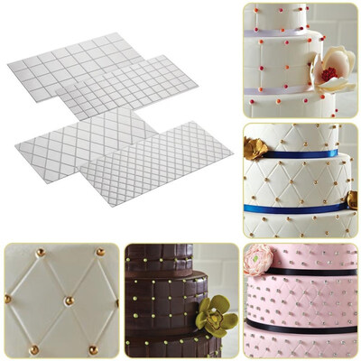 

4Pcs Grid Transparent Stencil Mat Fondant Cake Border Decorating Tool Mold Set