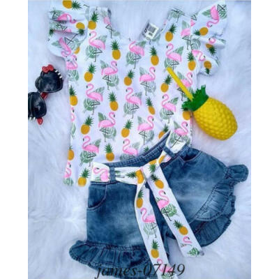 

US Newborn Kids Baby Girls Tops T-shirt Denim Pants Shorts Outfits Clothes Set