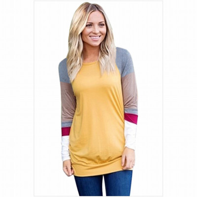 

Multi-color stitching round collar long-sleeved pullover sports leisure straight sweatshirt