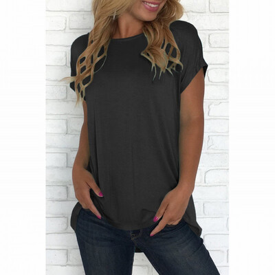 

Solid color base T-shirt womens round neck short-sleeved regular top
