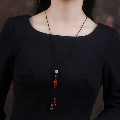 

Fashion sweater chain national wind long necklace fashion jewelry red agate pendant fashion accessories simple pendant