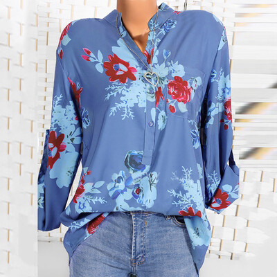 

Nomeni Women Casual Floral Printed Button T-Shirt Pocket Irregular Hem Shirt Top Blouse