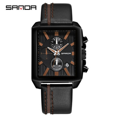 

Gobestart SANDA Sports Mens Watch Chronograph Leather Strap Quartz Military Table Male