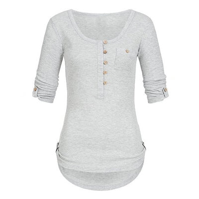 

Women Fashion Autumn Concise Casual Solid Color All-match Round Collar Pullover T-shirts