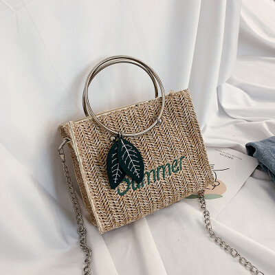 

Straw bag summer small fresh bag female 2019 new wild ring shoulder bag ocean chain slung shoulder