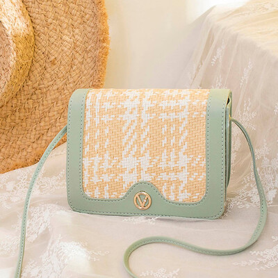 

Tailored Women Straw Patchwork Color Small Backpack Shoulder Bag Small Bag Messenger Bag