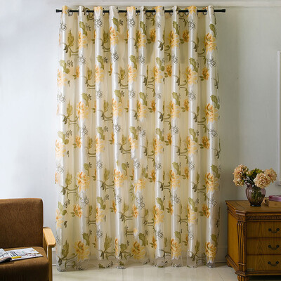

Gobestart Printed Double Curtain Tulle Window Treatment Voile Drape Valance Panel Fabric