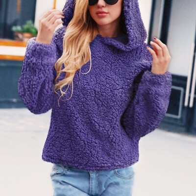 

Womens Casual Fluffy Fur Solid Warm Coat Outwear Hoodie Plus Size Autumn Jacket