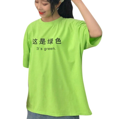 

Korean Style T-shirts Round Collar Letter Printed Half Sleeve Casual T-shirt teenager Oversized Loose Casual Tops Women 4 Color