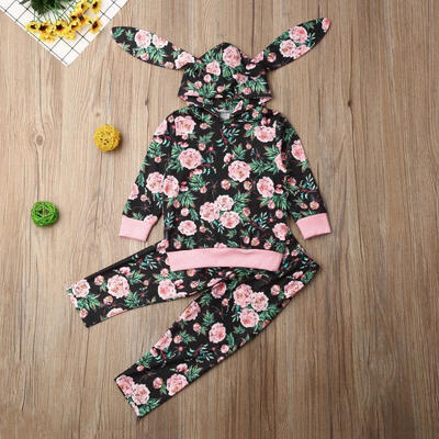 

Newborn Baby Girl Clothes Flower Hooded TopsLong Pants Outfit Set Tracksuit 2PCS
