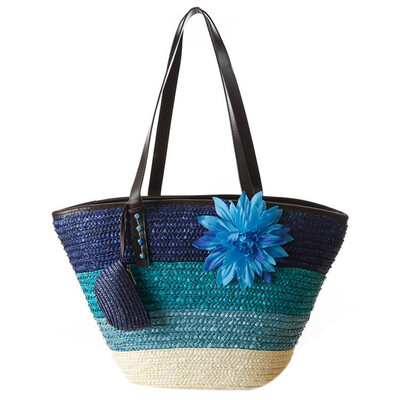 

Knitted Straw bag Summer flower Bohemian fashion womens handbags color stripes shoulder bags beach bag big tote bags