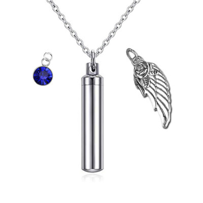 

Cremation Jewelry Urn Necklace for Ashes with Angel Wing Charm & Cylinder Eternity Stainless Steel