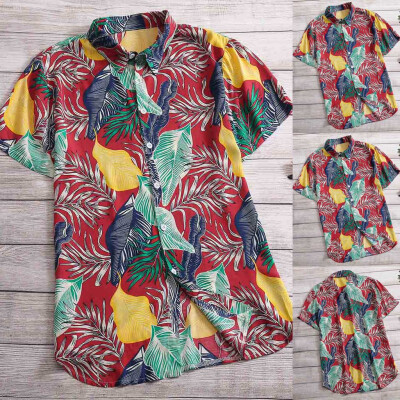 

Toponeto Fashion Mens Casual Button Print Hawaii Print Beach Short Sleeve Top Blouse