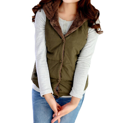 

Toponeto Women Hooded Vest Outwear Lady Warm Coat Long Thick Cotton Padded Slim Jacket